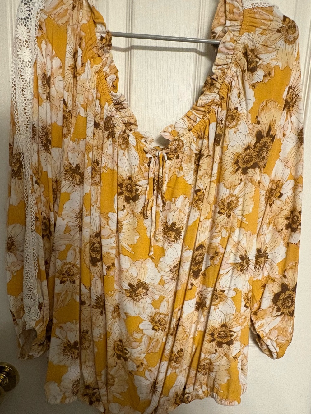 Maurice’s Mustard Floral Peasant Top - Lightweight Women's Blouse